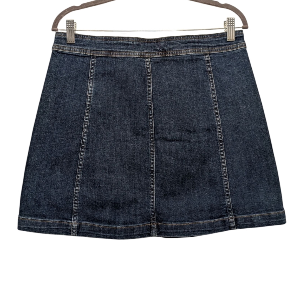 Madewell Button-Front Denim Mini Skirt Dark Wash | Sz 8 | Stretch A-Line Summer - Picture 7 of 10